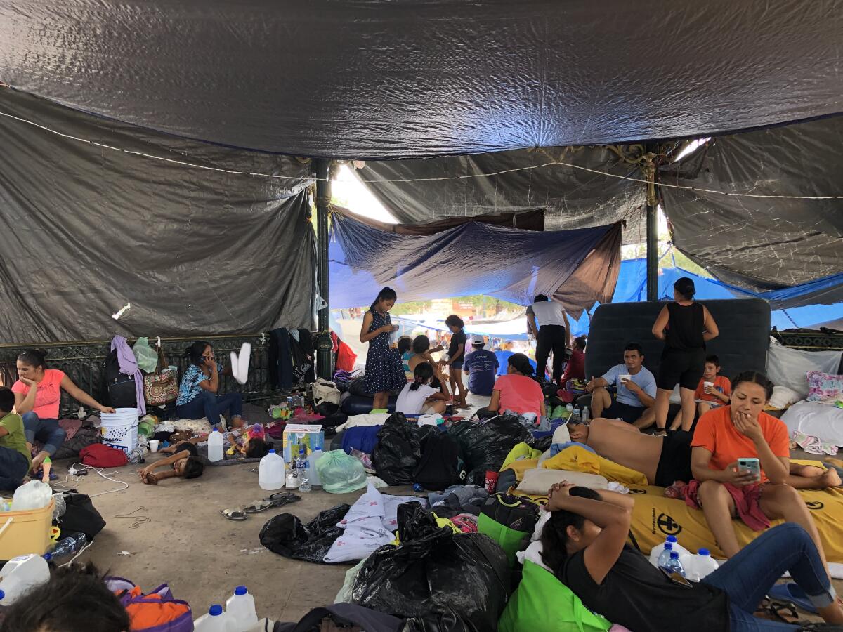 Gazebo at Reynosa camp has become a communal living area for migrants waiting to enter the U.S