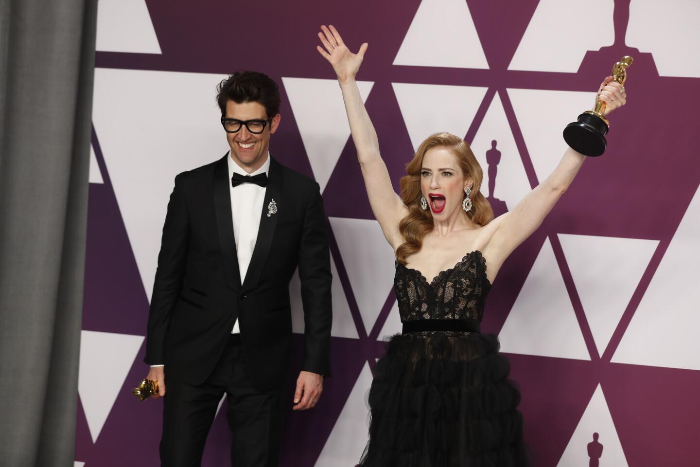Guy Nattiv and Jaime Ray Newman, winners of the Oscar for live action short film for "Skin."