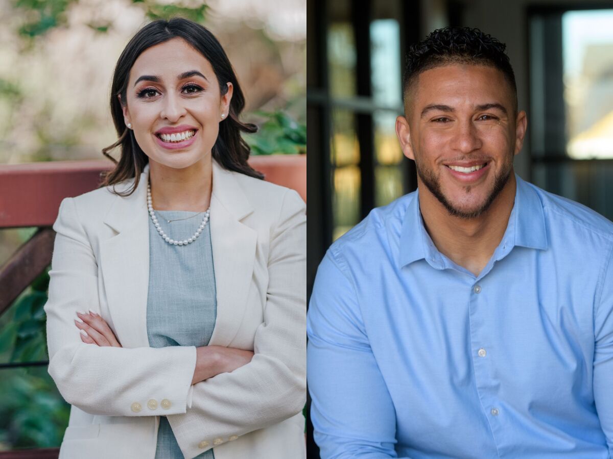 Head shots for a Latina woman and a Black man