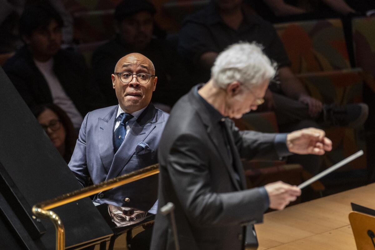  John Adams and pianist Aaron Diehl in Timo Andres "Made of Tunes" with the L.A. Phil at the Walt Disney Concert Hall