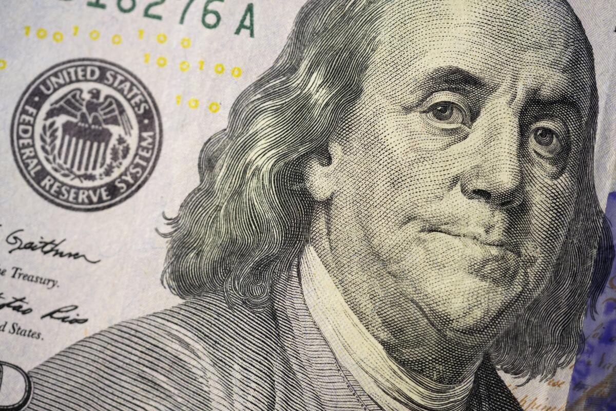Esta fotografía del miércoles 22 de febrero de 2023 muestra la imagen de Benjamin Franklin 