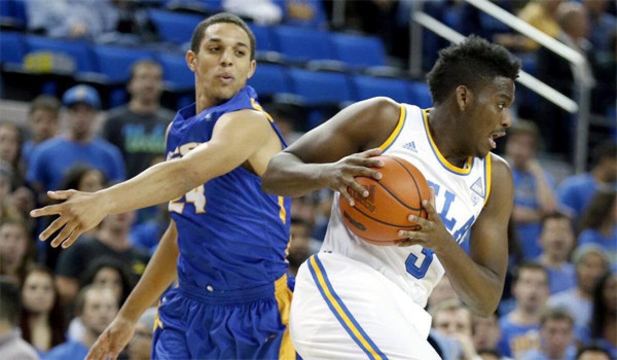 UCLA guard Jordan Adams had with 22 points five assists and four steals in the Bruins' win Tuesday over Gauchos, 89-76, at Pauley Pavilion.