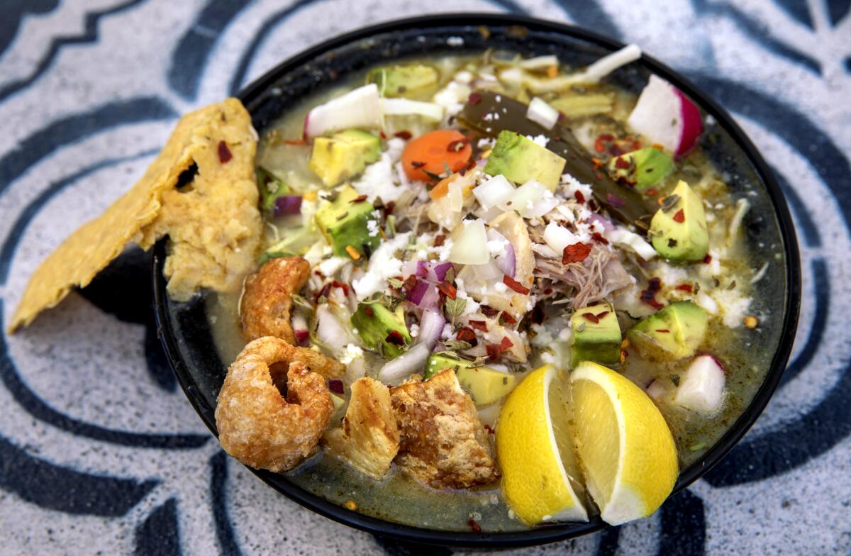 Pozole verde at Tamales Elena Y Antojitos, an Afro-Mexican restaurant in Bell Gardens.