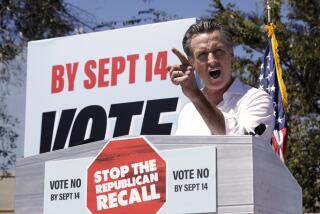 CULVER CITY, CA - SEPTEMBER 4, 2021 - California Governor Gavin Newsom makes a point while campaigning against the recall at Culver City High School on September 4, 2021. (Genaro Molina / Los Angeles Times)