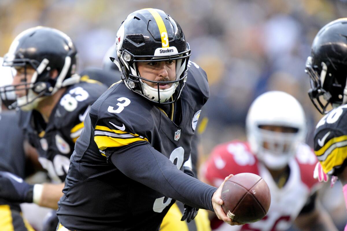 Pittsburgh Steelers quarterback Landry Jones hands off the ball during the second half of a game against the Arizona Cardinals on Oct. 18.