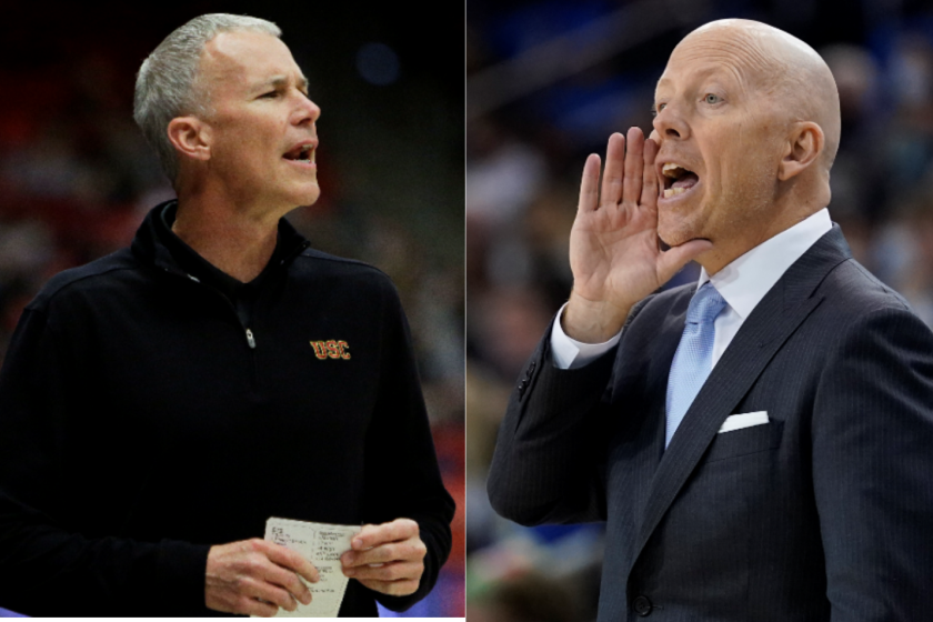 A split image of USC's Andy Enfield and UCLA's Mick Cronin