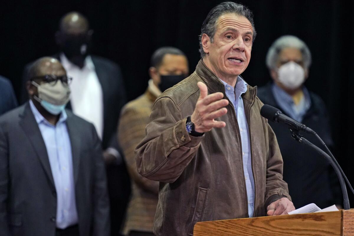 Andrew Cuomo speaks during a press conference