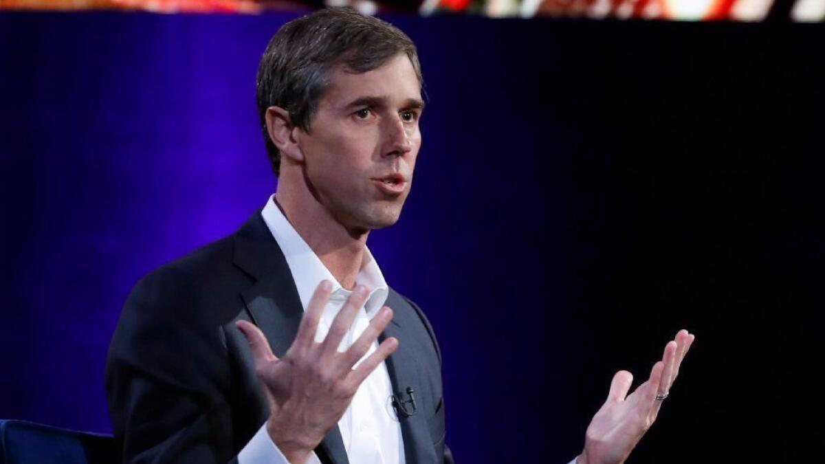 Beto O'Rourke speaks during an interview with Oprah Winfrey in New York on Feb. 5, 2019.