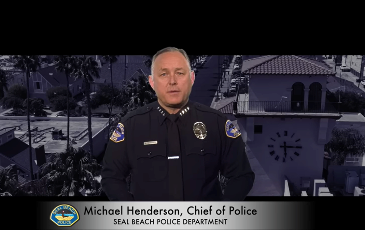 Seal Beach Police Chief Michael Henderson speaks during a critical incident community briefing shared with the public Friday.