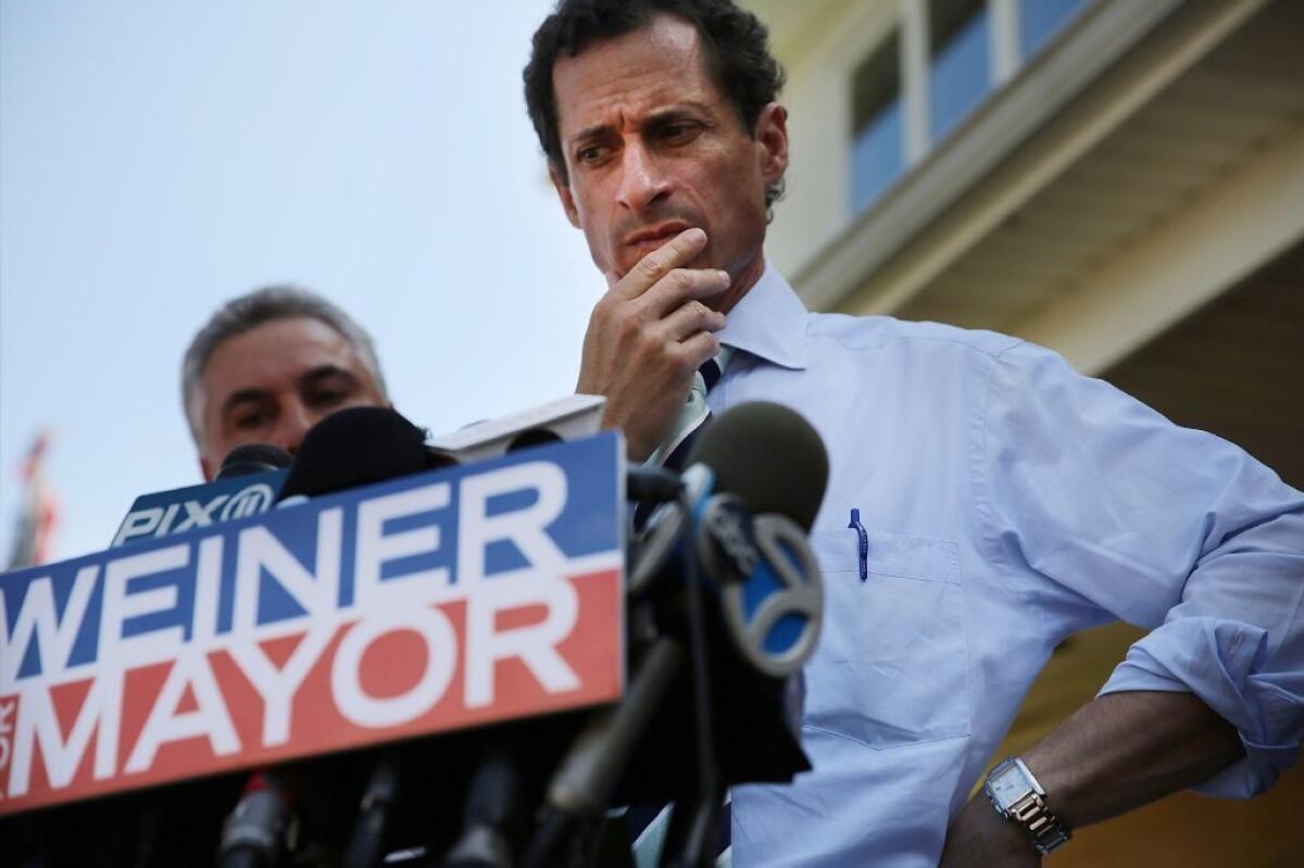 Anthony Weiner, the former congressman running for mayor of New York, has faced questions over his online sexual dalliances but has refused to exit the race.