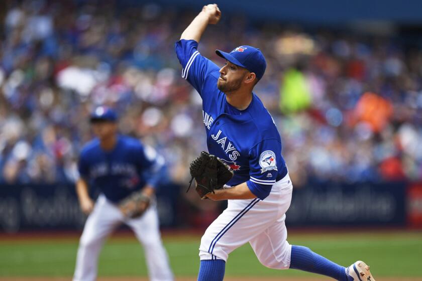 Toronto Blue Jays starting pitcher Marco Estrada pitches against the Cleveland Indians during the second inning on Saturday.