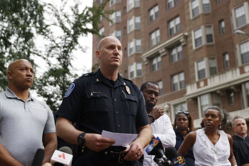 Richmond Interim Chief of Police Rick Edwards gives a news briefing about a shooting that happened at the Huguenot High School graduation, Tuesday, June 6, 2023, in Richmond, Va. (Margo Wagner/Richmond Times-Dispatch via AP)