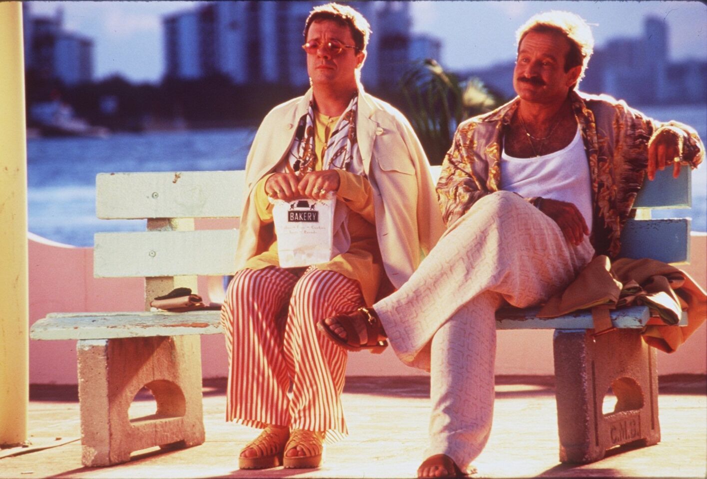 Robin William plays Armand Goldman, owner of a South Beach drag club who must hide his same-sex relationship with Albert (Nathan Lane) from their son's future in-laws in the 1996 film "The Birdcage."