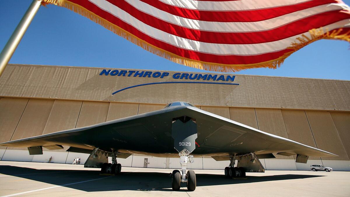 A U.S. Air Force B-2 stealth bomber at the Northrop Grumman Corp. facility at U.S. Air Force Plant 42 in Palmdale in 2014.