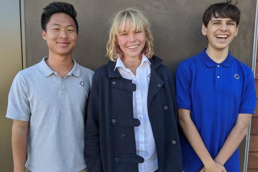 Brett Kim, Lena Luostarinen and Caeden Mujahed win first place in the NFTE World Series of Innovation.