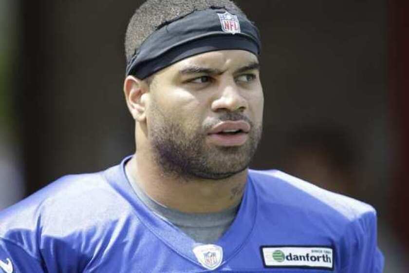 Shawne Merriman with the Buffalo Bills in July.