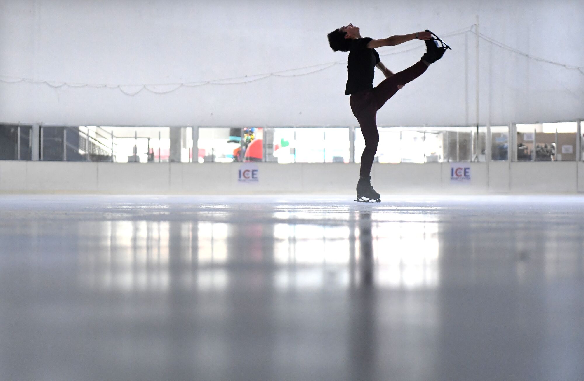 Mexican figure skater Donovan Carrillo practices at an ice rink in a shopping mall in León, Mexico.