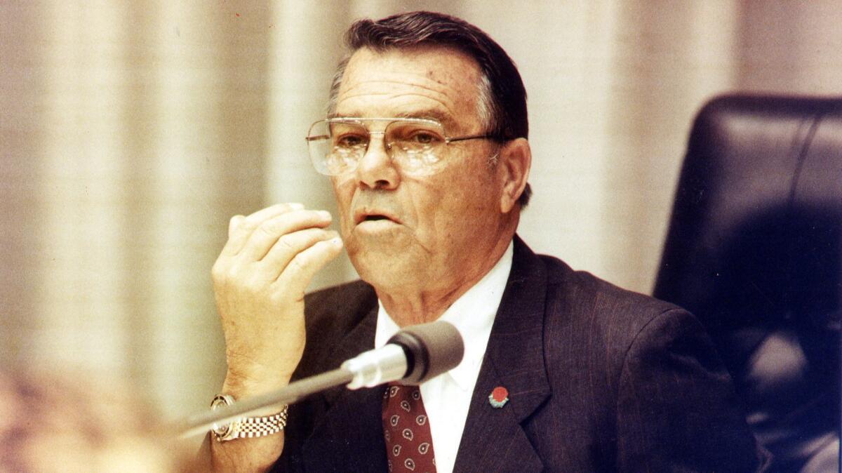 Then-Los Angeles County Supervisor Pete Schabarum during a board meeting in 1989.
