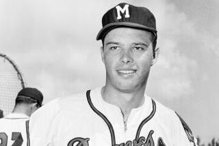 Eddie Mathews, third baseman for the Milwaukee Braves, is pictured at spring training in Bradenton, Fla., March 1956.