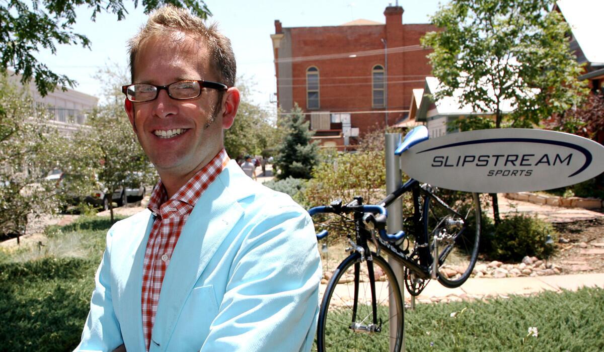 Jonathan Vaughters stands in front of his office in Boulder, Colo on June 27, 2006.