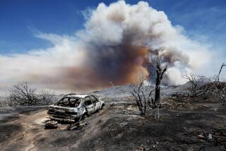 AGUANGA, CA - JULY 30, 2024: The plume from the Nixon fire burns over Beauty Mountain and has left 4,500 acres of burned landscape in its path on July 30, 2024 in Aguanga, California.(Gina Ferazzi / Los Angeles Times)