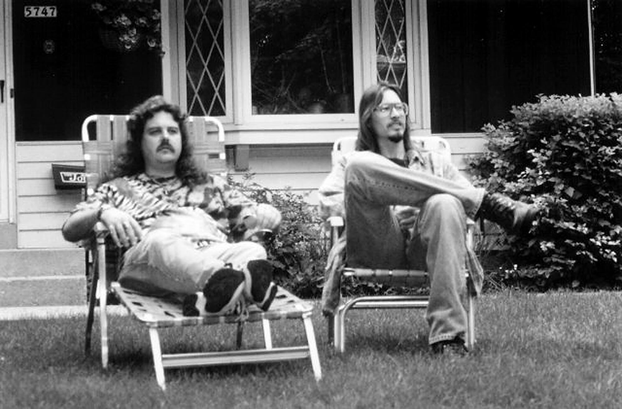 Mark Borchardt, right, and Mike Schank sit in lawn chairs in "American Movie." 