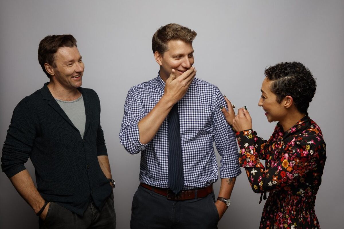 Stars Joel Edgerton and Ruth Negga flank director Jeff Nichols, whose film 'Loving' tells the little-known story of an interracial Virginia couple prosecuted in the late 1950s for getting married.