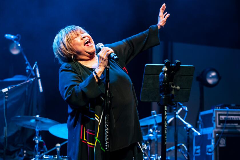 Mavis Staples perform at Mardi Gras World on April 28, 2022 in New Orleans, Louisiana.