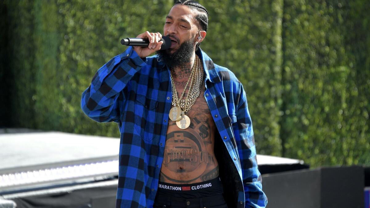 Nipsey Hussle performs onstage at the pre-show for the 2018 BET Awards at Microsoft Theater in Los Angeles.