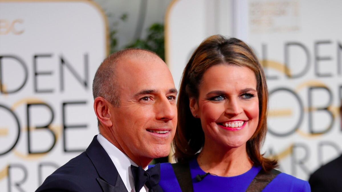 Matt Lauer and Savannah Guthrie at the 72nd Annual Golden Globe Awards show at the Beverly Hilton Hotel in 2015. Guthrie is represented by Headline Media Management, which is being absorbed by ICM Partners.