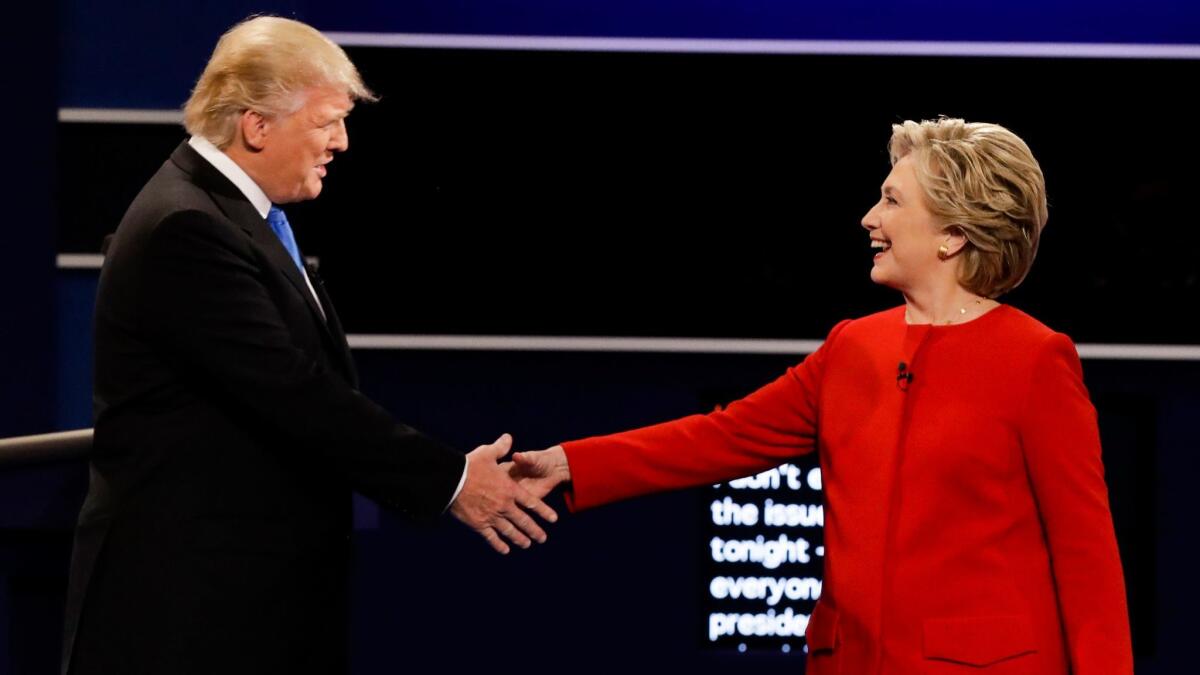 Donald Trump and Hillary Clinton at the Sept. 26, 2016, presidential debate.