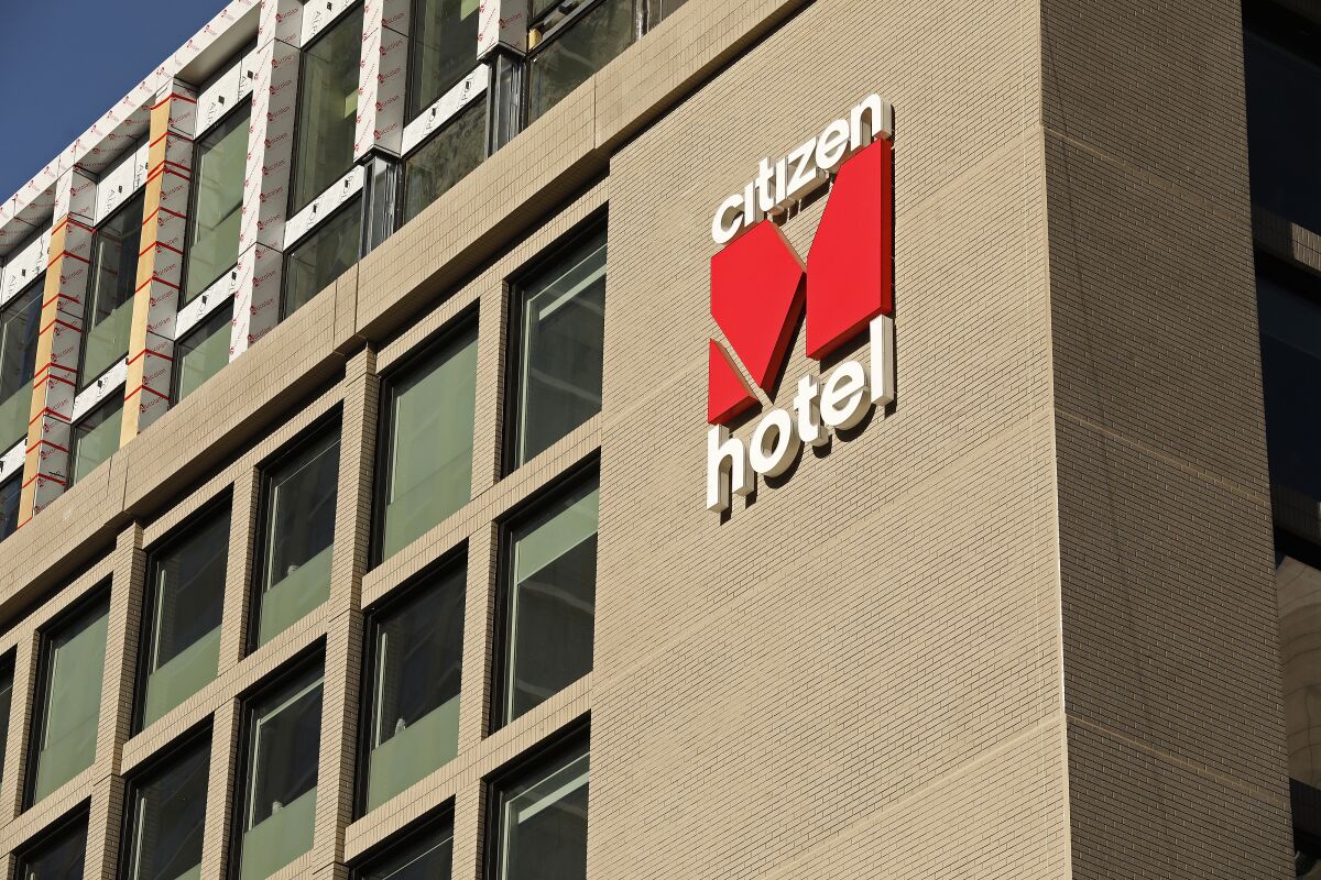 The citizenM hotel is nearing completion at 361 S. Spring St. in downtown Los Angeles.