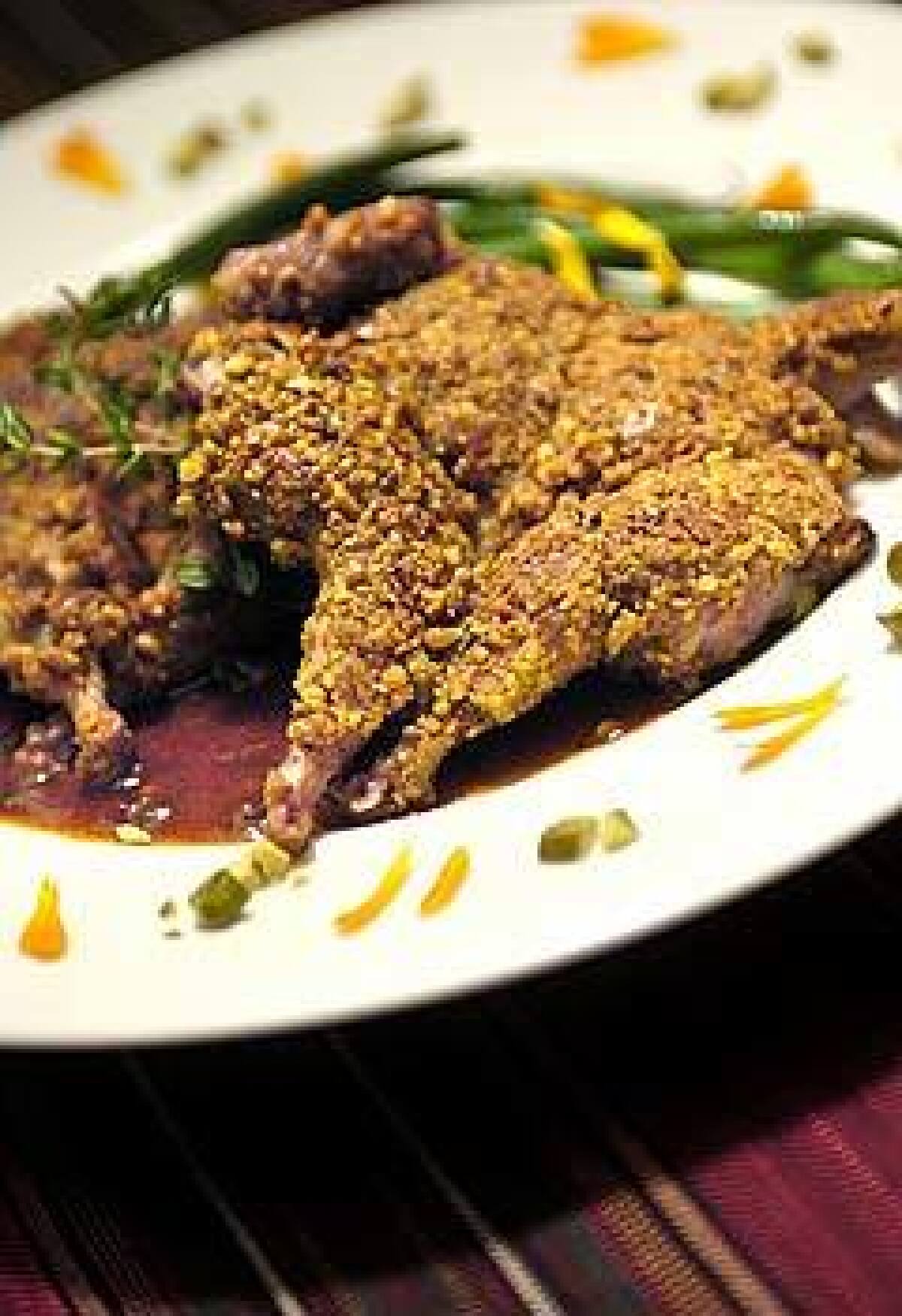 Pistachio-crusted quail