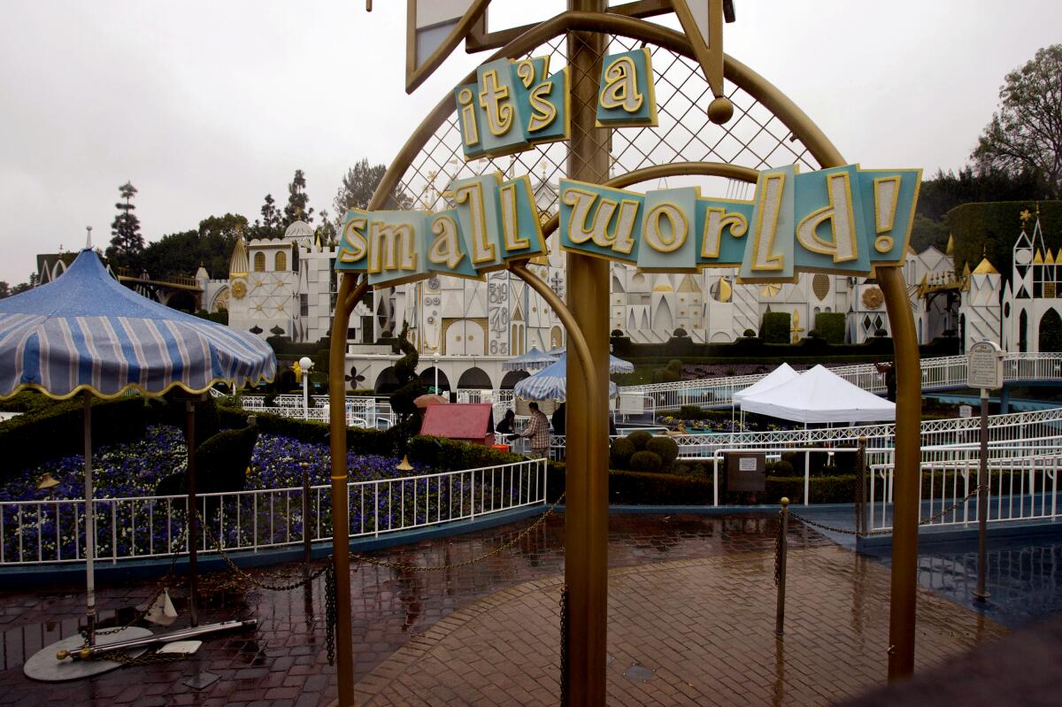 FILE - The exterior of the "It's A Small World" ride is seen during renovations at Disneyland in Anaheim, Calif. on Friday, Jan. 23, 2009. Disneyland on Friday, Nov. 11, 2022, added two new characters in wheelchairs to the "It's a Small World" ride. The animatronic dolls are among some 300 costumed dolls representing singing children from many nations. One is in the Latin American section and the other appears in the finale. (AP Photo/Damian Dovarganes, File)