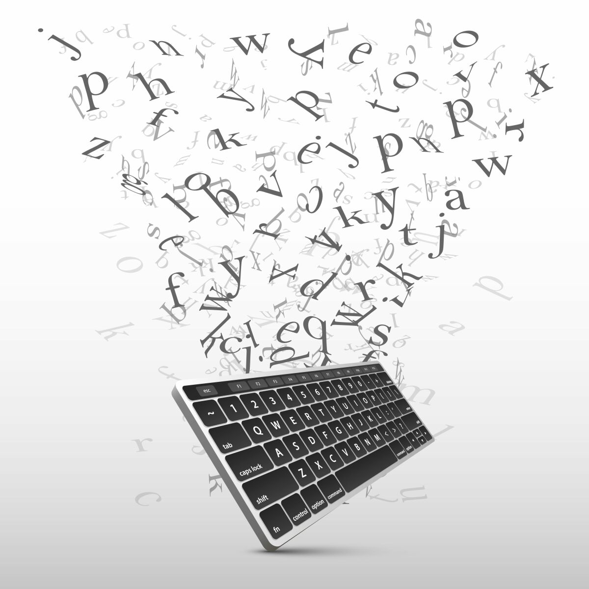 Keyboard with flying letters