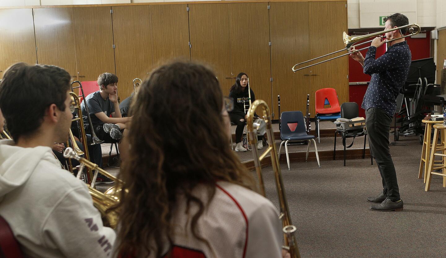 Photo Gallery: Jazz trombonist Nick Finzer visits Glendale High School for a regional trombone lesson and discussion