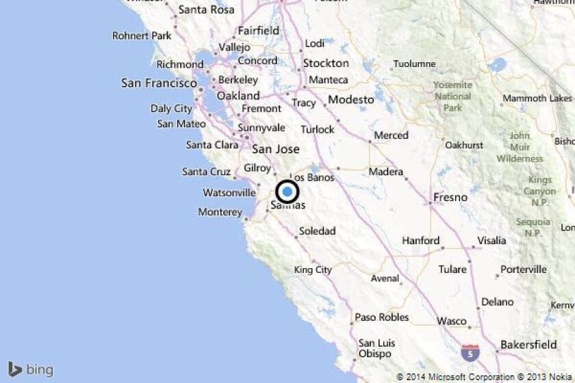 map of hollister ca Earthquake 3 3 Quake Strikes Near Hollister Calif Los Angeles map of hollister ca