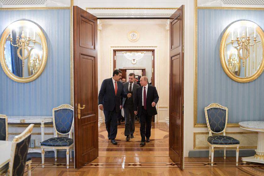 MOSCOW, RUSSIA - SEPTEMBER 25, 2019: Venezuela's President Nicolas Maduro and Russia's President Vladimir Putin (L-R front) during a meeting at the Moscow Kremlin. Alexei Druzhinin/Russian Presidential Press and Information Office/TASS (Photo by Alexei Druzhinin\TASS via Getty Images)