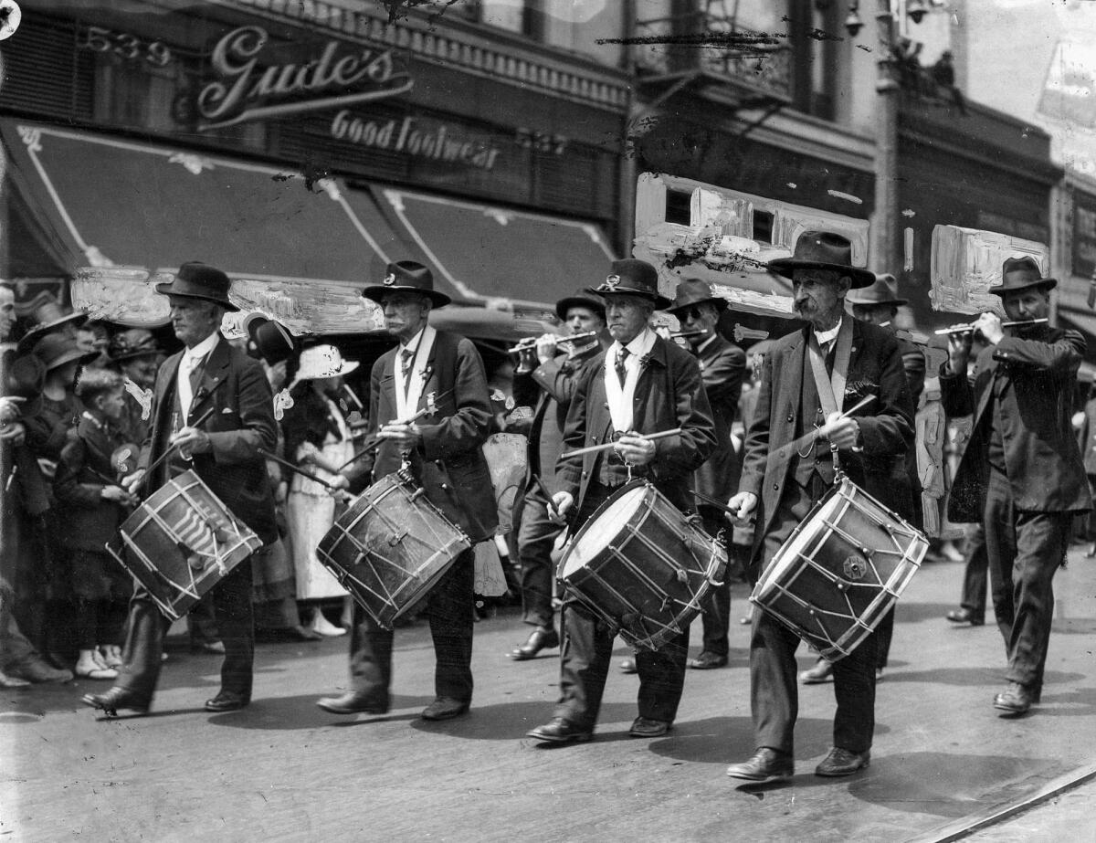 May 30, 1927: The Fife and Drum Corps leads the Grand Army of the Republic during Memorial Day parade.