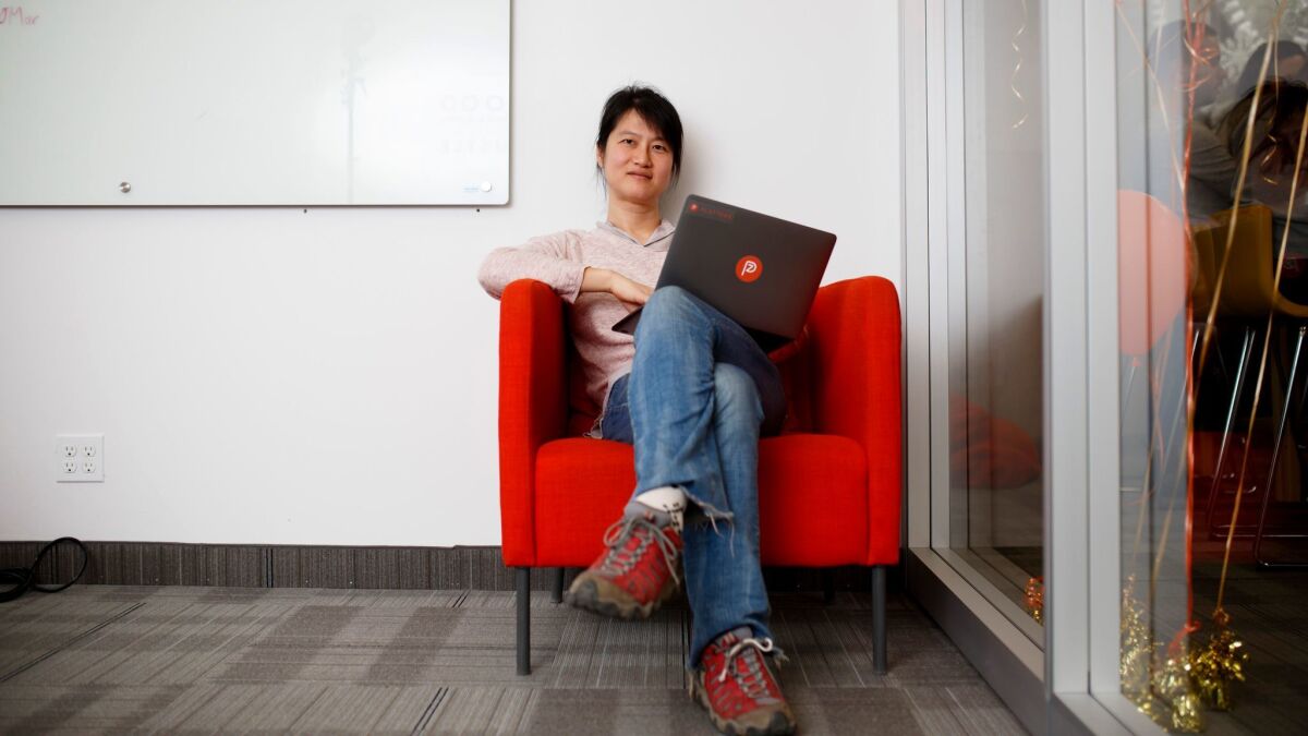 Data scientist Petra Axolotl at Platterz's Toronto office.