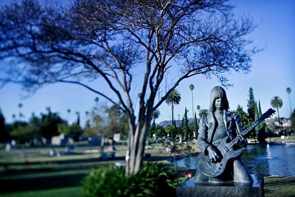 The memorial to Johnny Ramone at the Hollywood Forever Cemetery 