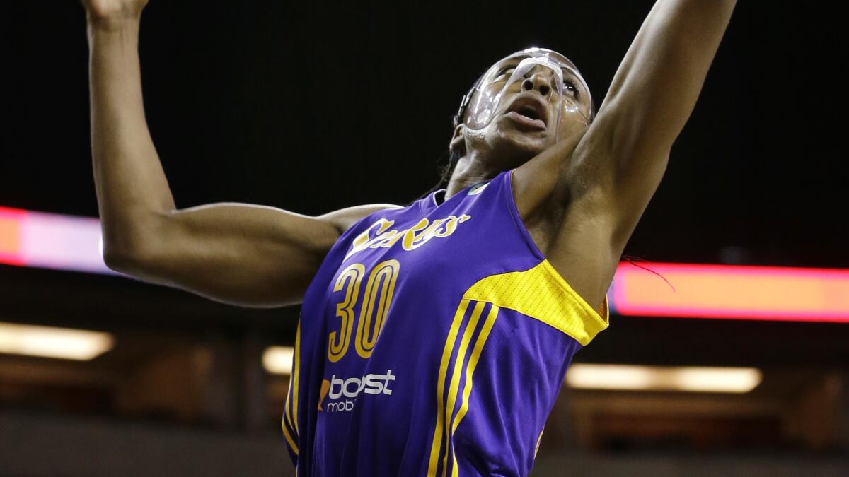 Sparks forward' Nneka Ogwumike grabs a rebound during a game against the Seattle Storm on July 3.