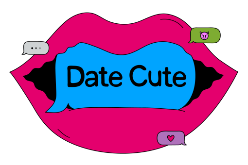 Illustration of lips holding a text bubble that says "cute quote" with three text bubbles: smiling devil, heart and ellipses