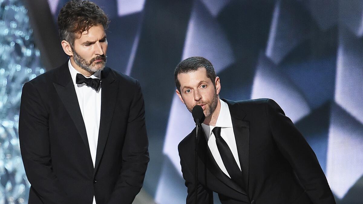 David Benioff, left, and D.B. Weiss are part of a team developing HBO's "Confederate."