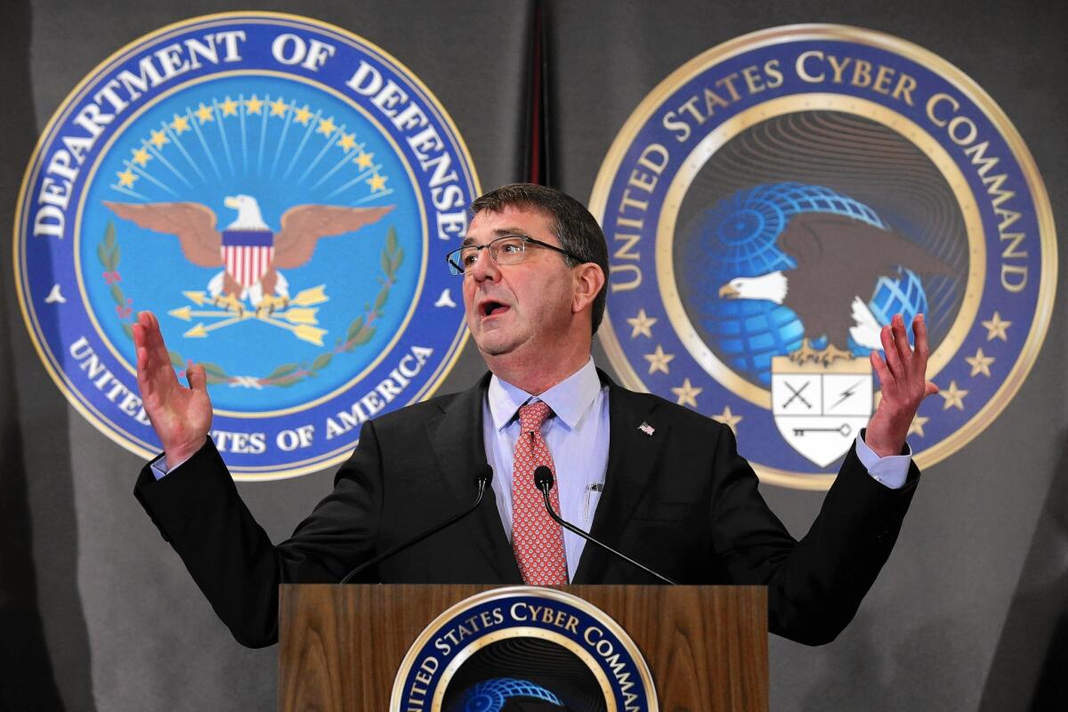 U.S. Secretary of Defense Ashton Carter will meet with his cybercommanders at the Pentagon to examine a menu of digital options, including jamming and viruses, that could be used to target the Sunni Muslim group’s communications, according to the officials.