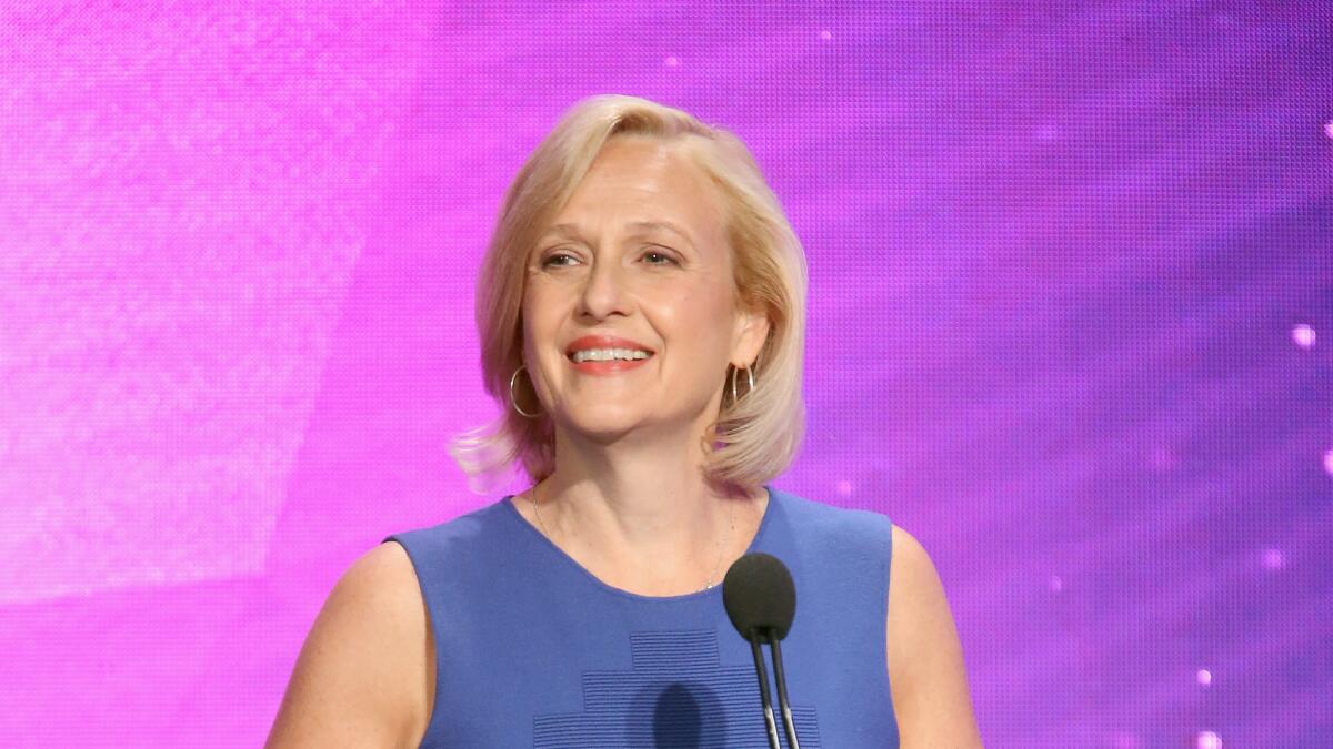 President and CEO of PBS Paula Kerger speaks during the 2016 Television Critics Association Summer Tour on July 28, 2016, in Beverly Hills.