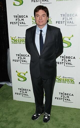 Mike Myers attends the premiere of "Shrek Forever After," with an ogre-colored carpet.