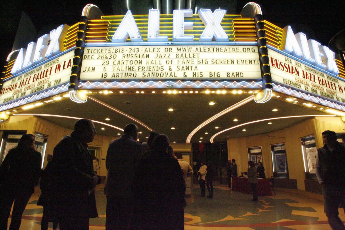Guests arrive at the Alex Theatre to watch the "Territory of Jazz" performance at the Alex Theatre in Glendale on December 28, 2012.