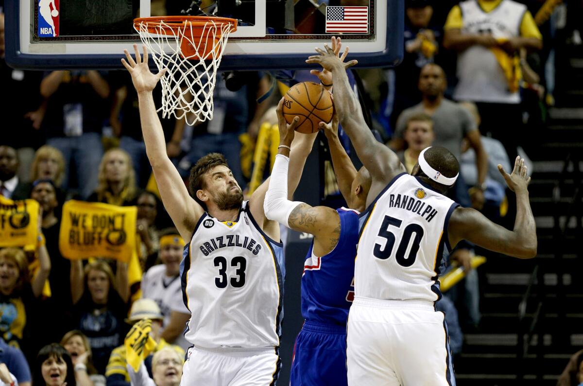 Memphis' Marc Gasol (33) and Zach Randolph have collectively averaged 38 points and 17.2 rebounds in the playoffs.