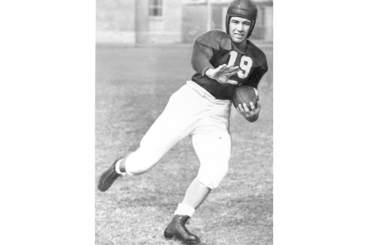 In this undated photo provided by Georgia Tech, Georgia Tech football player Clint Castleberry poses for a photo. Castleberry never got a chance to realize his full potential on the gridiron. After one dazzling season at Georgia Tech, he died in action during World War II, a reminder on this 2023 Memorial Day weekend of the ultimate price that so many have paid. (Georgia Tech via AP)